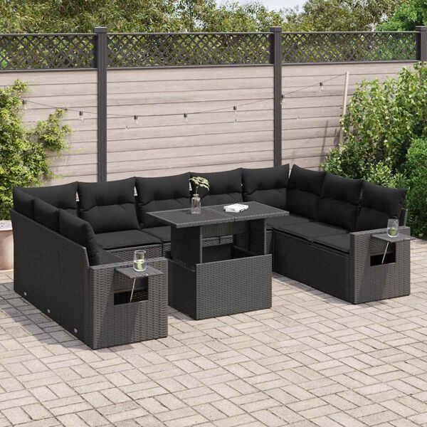 vidaXL Garden Sofa Set Black PE Rattan Adjustable Armrests