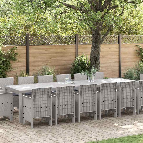 vidaXL Garden Dining Set 15 pcs Light Grey Polt rattan