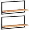 vidaXL Wall Shelf Set of 2 Natural Wood with Black Frame