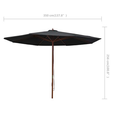 vidaXL Outdoor Parasol with Wooden Pole 137.8" Black