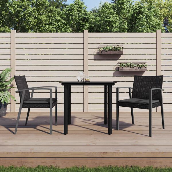 vidaXL Garden Dining Set Black PE rattan 3 Piece Modern
