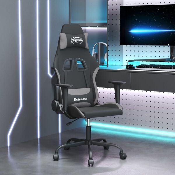 vidaXL Gaming Chair Black and Light Gray Fabric