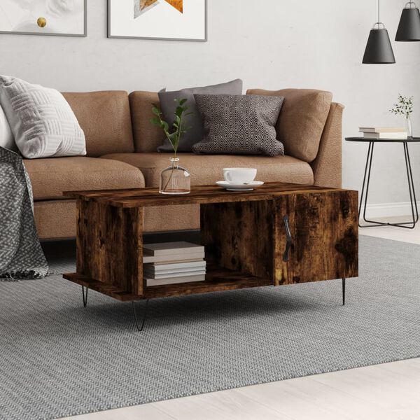 vidaXL Coffee Table Smoked oak Engineered wood, Iron Medium Storage