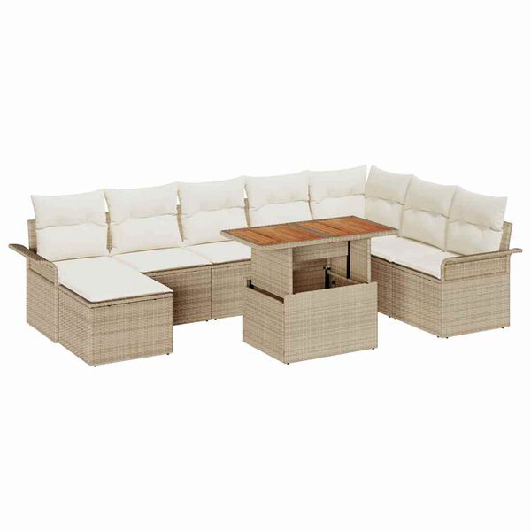 vidaXL Garden Sofa Set with Cushion 9 pcs beige and cream