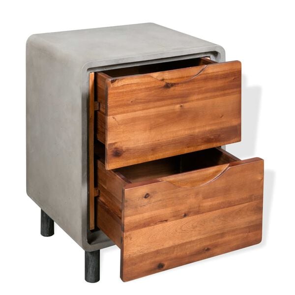 vidaXL Nightstand Concrete gray, Acacia wood brown