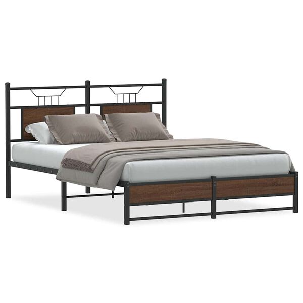 vidaXL Bed Frame Brown oak Engineered wood and steel 54 x 75 in