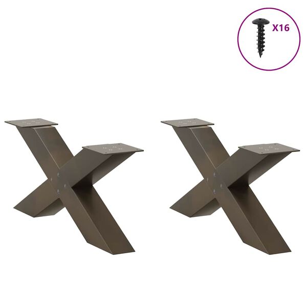 vidaXL Coffee Table Legs X-Shaped 2 pcs Natural Steel 27.6x(11.8-12.2)" Steel
