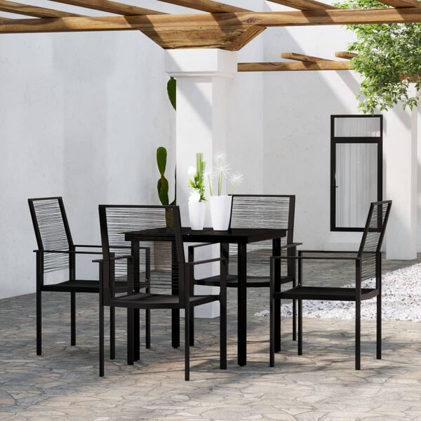 vidaXL Dining Set Black Powder-Coated Steel, PVC hollow rattan, Glass