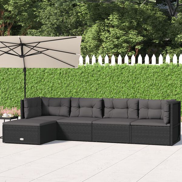 vidaXL Garden Lounge Set Black PE Rattan 5 Piece Set Modular