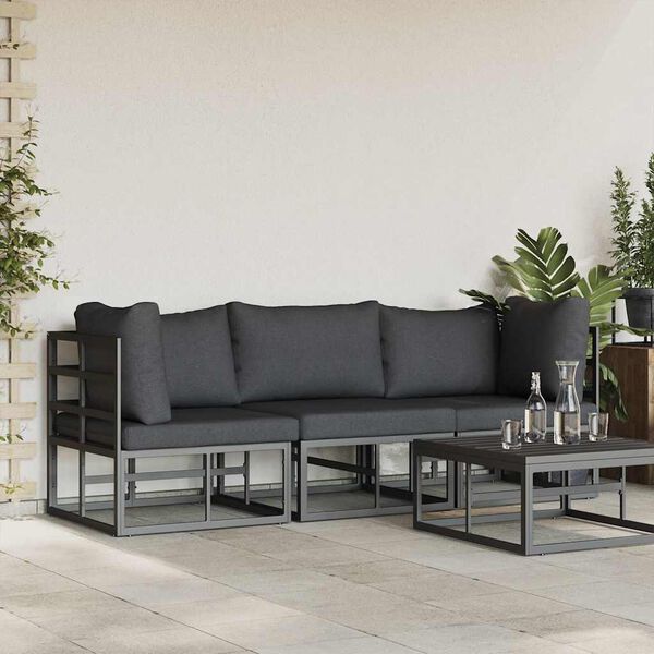 vidaXL Outdoor Furniture with Cushion with Pillow Black Aluminium