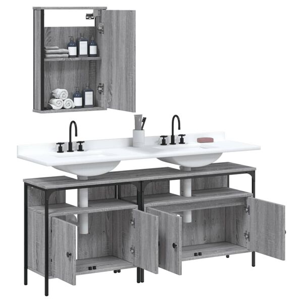 vidaXL Bathroom Furniture Set Grey Sonoma Engineered wood Medium