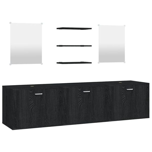 vidaXL Bathroom Furniture Set Black Engineered Wood, Glass Large