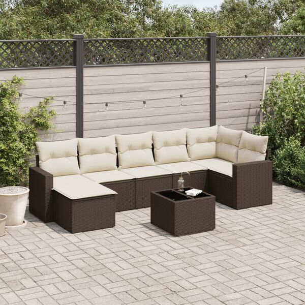 vidaXL 8 Piece Patio Sofa Set with Cushions Brown Poly Rattan