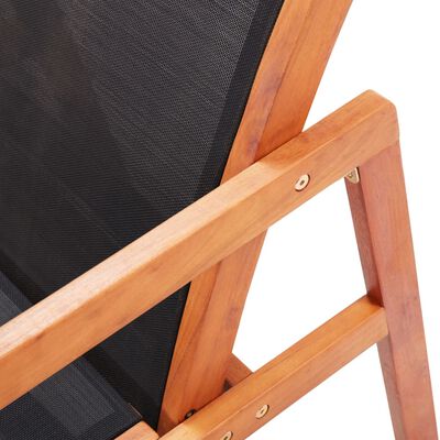 vidaXL Patio Lounge Chair Black Solid Wood Eucalyptus and Textilene