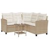 vidaXL Garden Sofa Beige PE rattan, powder-coated steel, tempered glass