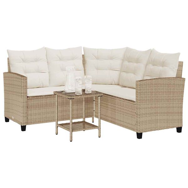 vidaXL Garden Sofa Beige PE rattan, powder-coated steel, tempered glass