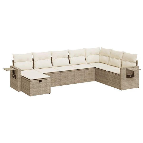 vidaXL Garden Sofa Set Beige PE Rattan Adjustable Armrests