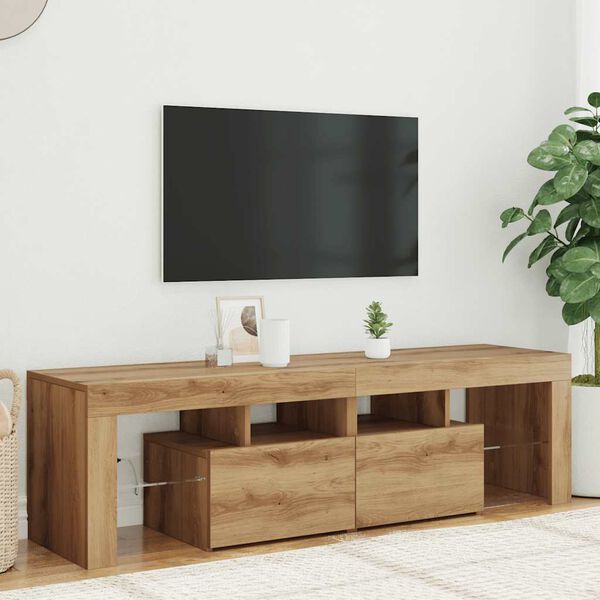 vidaXL TV Cabinet Artisan Oak Engineered Wood, Glass Large TV Cabinet