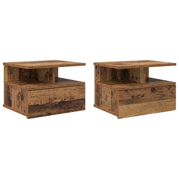 vidaXL Floating Nightstand 2 pcs Old Wood 15.75 x 12.20 x 10.63 in