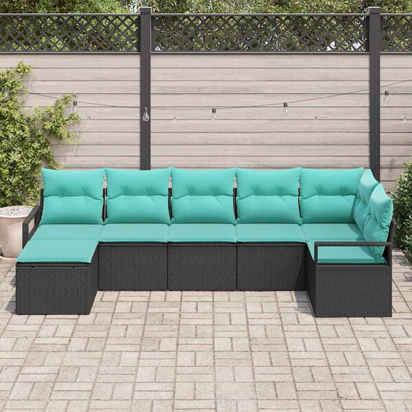vidaXL Sofa Set with Cushion 7 pcs Black Synthetic: Poly Rattan