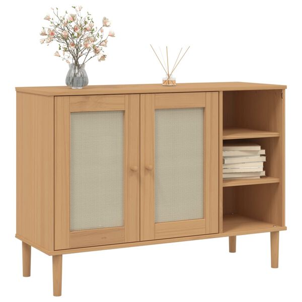 vidaXL Sideboard Brown Solid pine wood, engineered wood, poly rattan