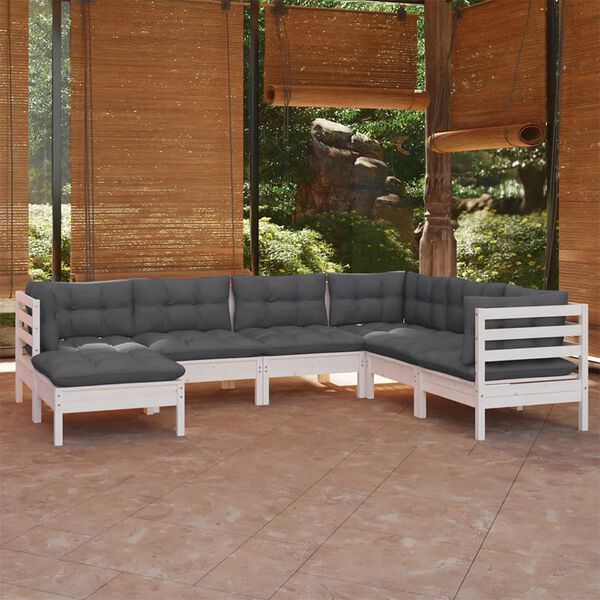vidaXL Garden Lounge Set White Solid pine wood, polyester Medium Modular