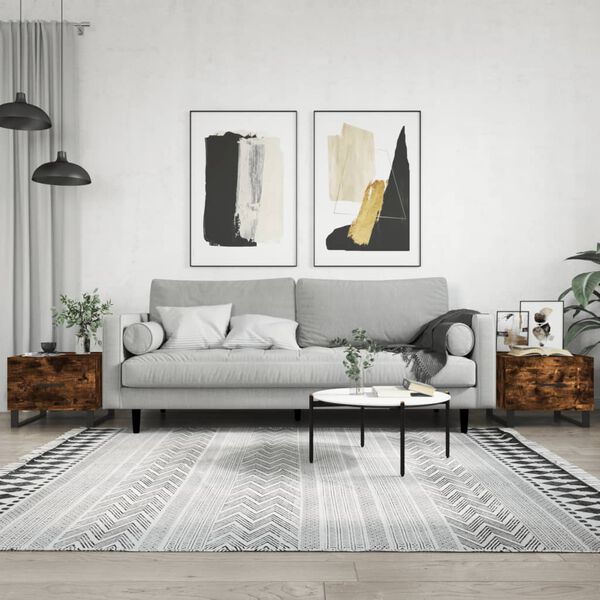 vidaXL Coffee Table Set of 2 Smoked Oak Engineered Wood, Iron Standard