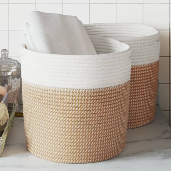vidaXL Storage Basket Brown and white 100% Cotton 11.0x11.0 in