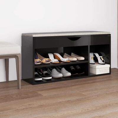 vidaXL Shoe Bench with Cushion High Gloss Black 40.9"x11.8"x19.3" Engineered Wood