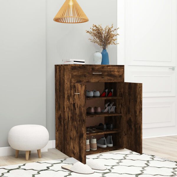 vidaXL Shoe Cabinet Smoked Oak Engineered Wood Compact Storage