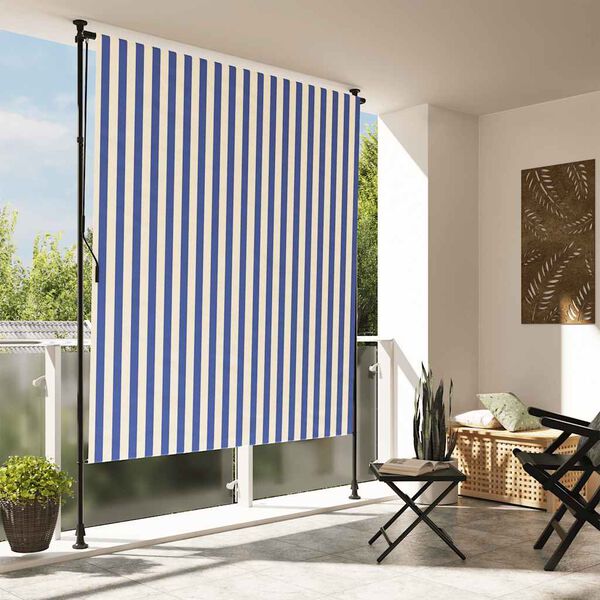 vidaXL Outdoor Roller Blind Blue and White Polyester fabric and Steel