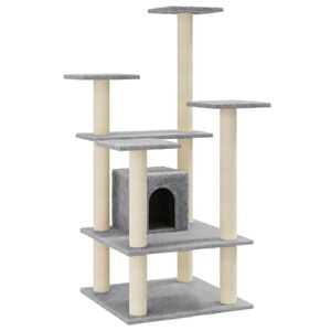 vidaXL Cat Tree Light Grey Engineered Wood, Plush, Sisal Medium Durable