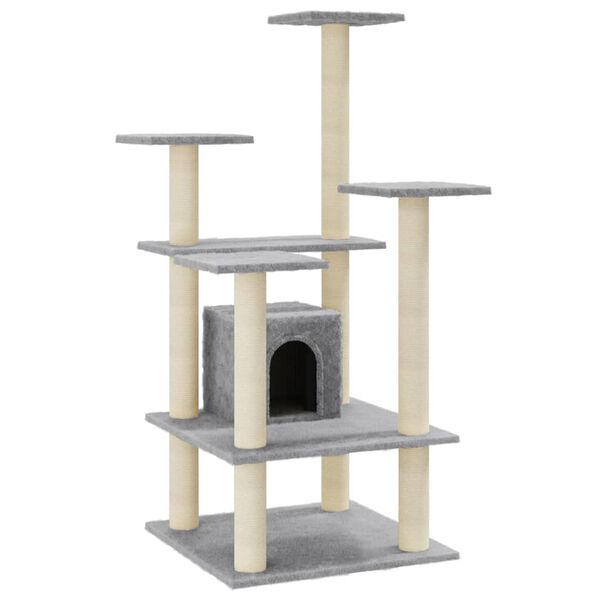 vidaXL Cat Tree Light Grey Engineered Wood, Plush, Sisal Medium Durable