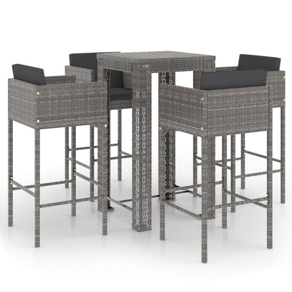 vidaXL Garden Bar Set Grey PE rattan, powder-coated steel Medium