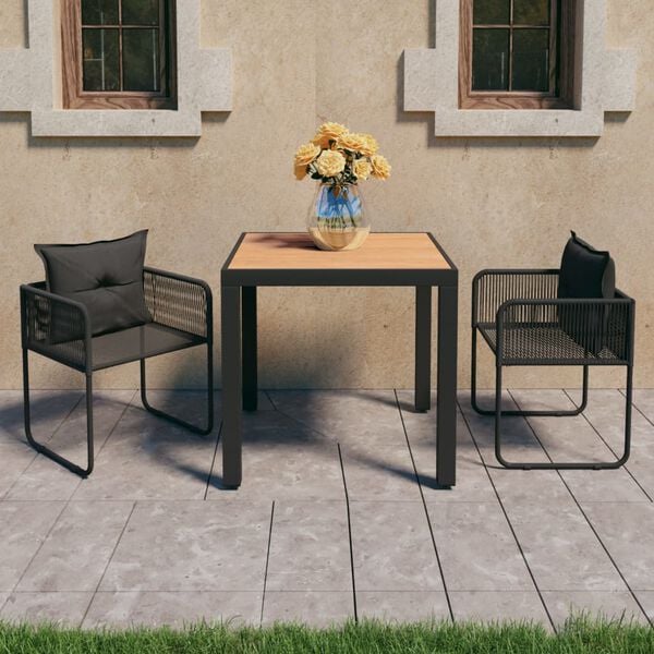 vidaXL Dining Set Black PVC Rattan Durable 3 Piece Patio Dining Set