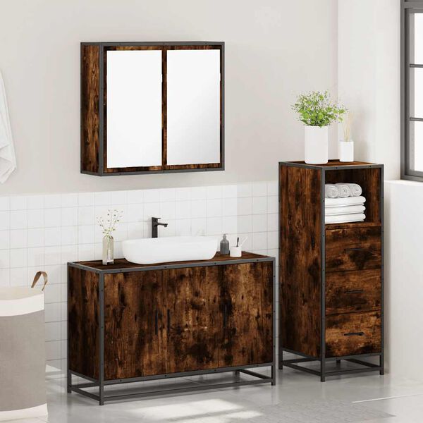 vidaXL Bathroom Furniture Set Smoked oak Engineered wood, metal, glass