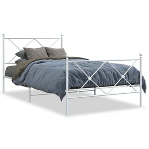 vidaXL Bed Frame White Steel 39.4 x 78.7 in Bed Frame Rectangular