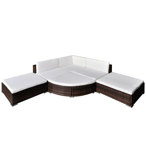 vidaXL Garden Sofa Brown, Cream White PE Rattan, Powder-Coated Steel