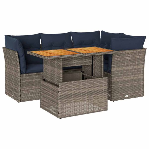 vidaXL 5 Piece Patio Sofa Set with Cushions Gray Poly Rattan