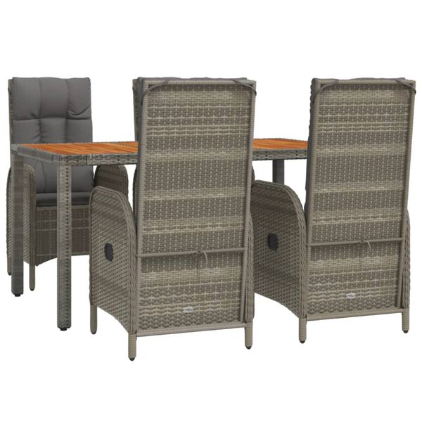 vidaXL Garden Dining Set Grey PE rattan 5 Piece Set Adjustable Armrests