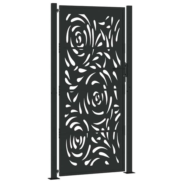vidaXL Garden Gate Black 39.4x78.7" Steel Flame  Design