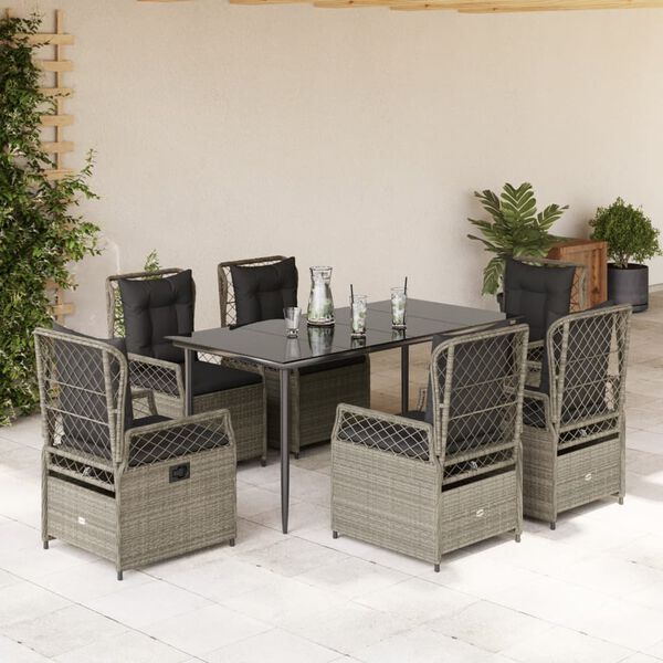 vidaXL 7 Piece Patio Dining Set with Cushions Light Gray Poly Rattan