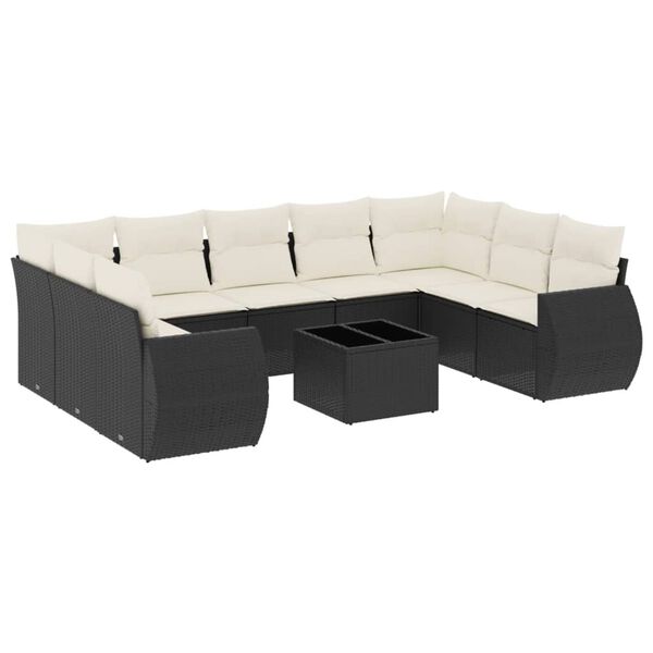 vidaXL Garden Sofa Set Black PE rattan, powder-coated steel, tempered glass