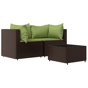 vidaXL Patio Lounge Set Brown with green cushions PE rattan