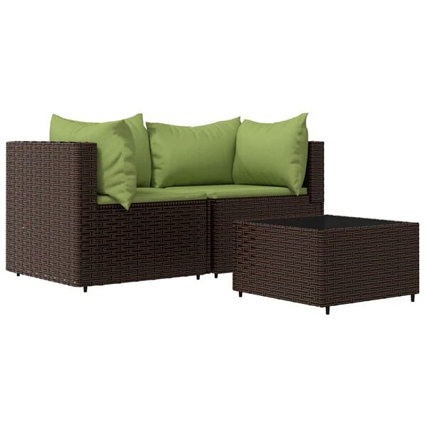 vidaXL Patio Lounge Set Brown with green cushions PE rattan