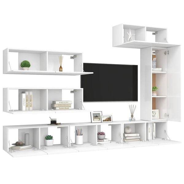 vidaXL TV Cabinet Set Set of 7 White Engineered wood Medium