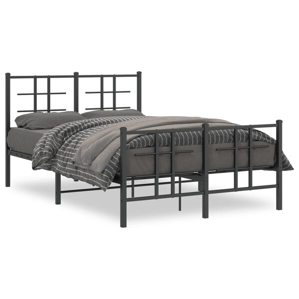 vidaXL Bed Frame Black Powder-coated Steel Small Double Bed Frame