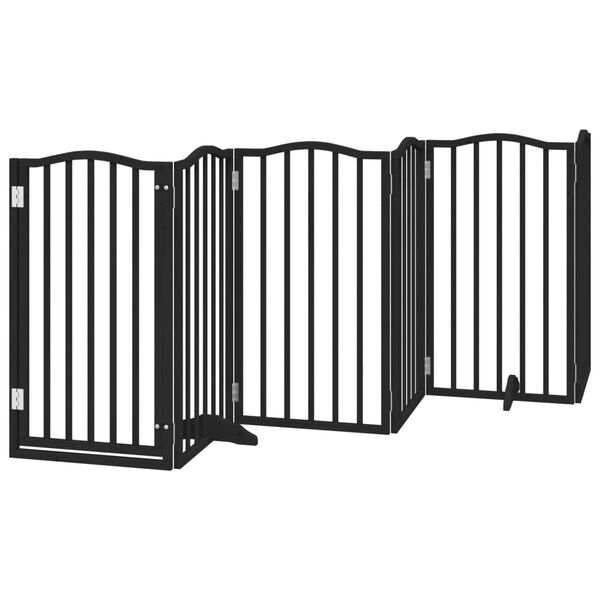 vidaXL Dog Gate with Door Foldable 6 Panels Black 118.1 " Poplar Wood