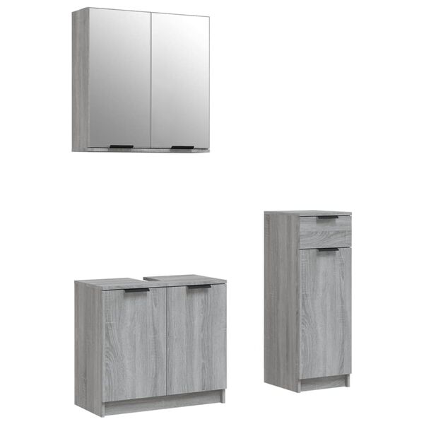 vidaXL Bathroom Furniture Set Grey sonoma Engineered wood, glass Large