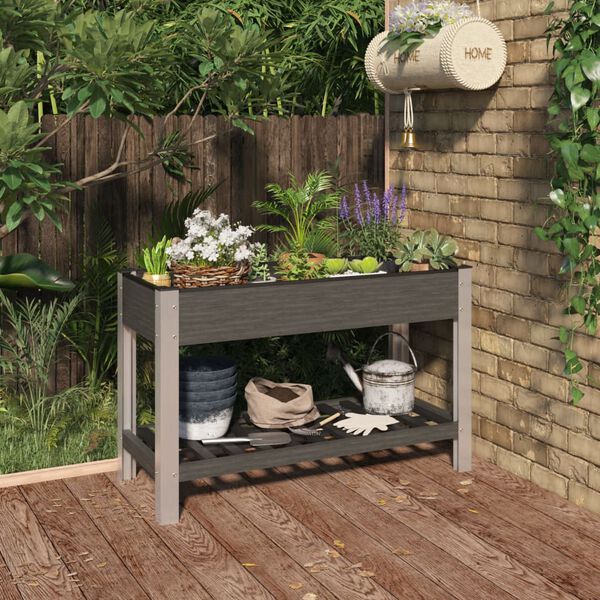 vidaXL Garden Raised Bed Gray Wood plastic composite, Steel Large